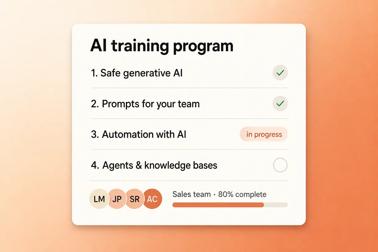 AI training program with four modules and the sales team 80% complete