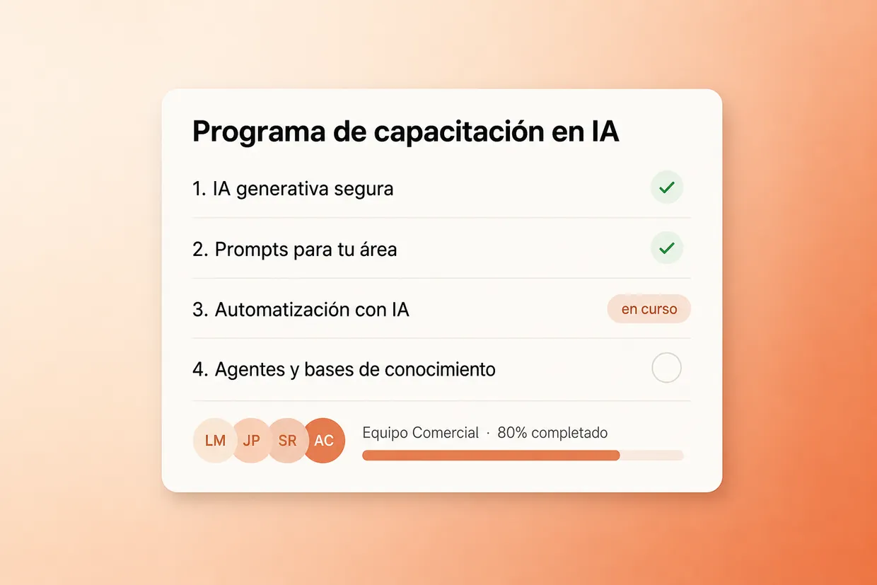 Programa de capacitación en IA con cuatro módulos y el equipo comercial al 80 % completado